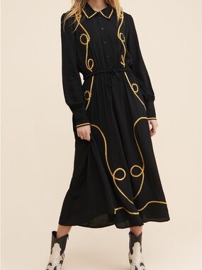 Just Wylie Midi Dress with Gold Rope Embroidery